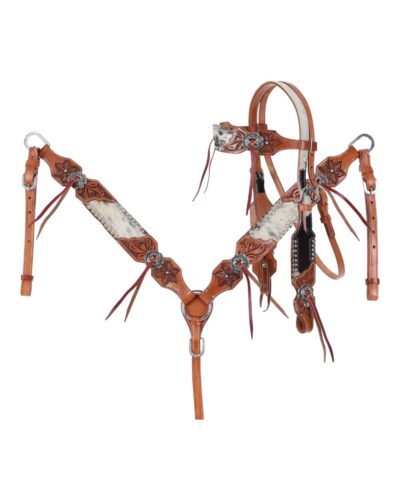 Hair On Hide Lily Flower Headstall & Breastcollar Set