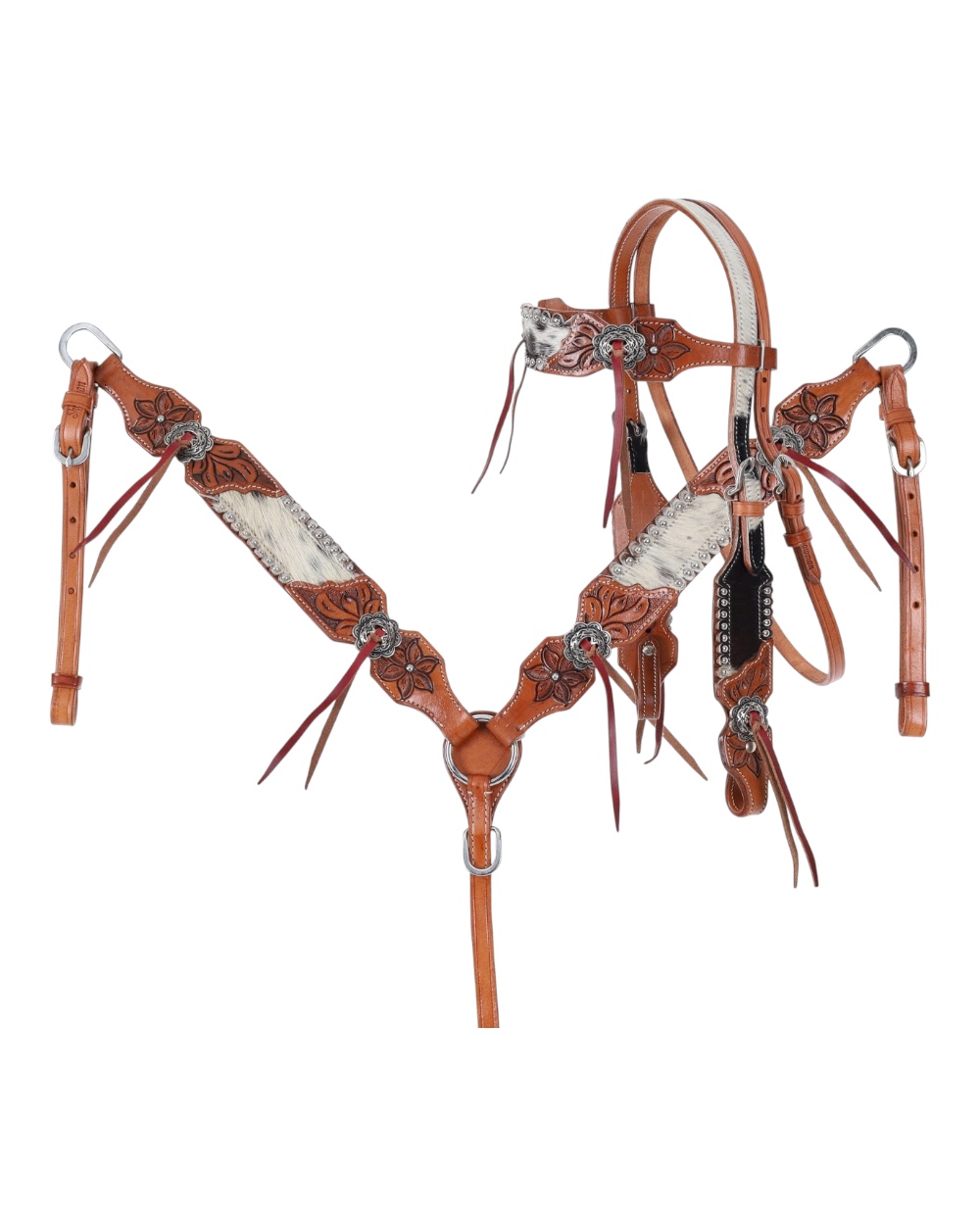 Hair On Hide Lily Flower Headstall & Breastcollar Set