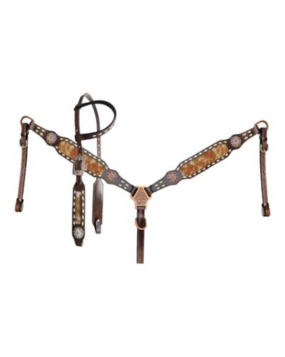 Hair On Hide Laced 1-Ear Headstall and Breastcollar Set