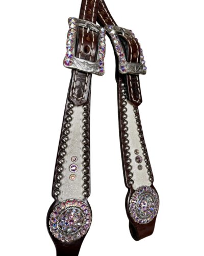Alternative view of Rockn’ Wilsons White Glitter Headstall w/ Rope Edge Conchos