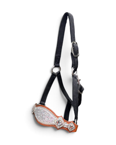 Rockn’ Wilsons Chunky Silver Glitter Bronc Halter on Chestnut Leather