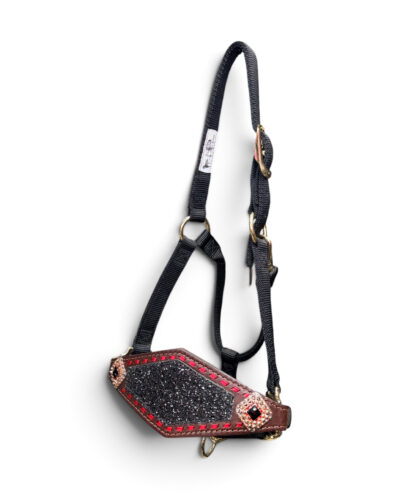 Rockn' Wilsons Chunky Black Glitter & Red Buckstitch Bronc Nose Halter