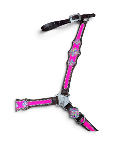 Rockn’ Wilsons Bright Pink Breastcollar w/ Rope Edge Conchos