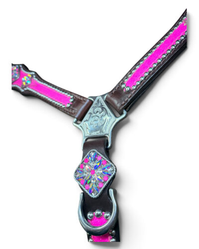 Alternative view of Rockn’ Wilsons Bright Pink Breastcollar w/ Rope Edge Conchos
