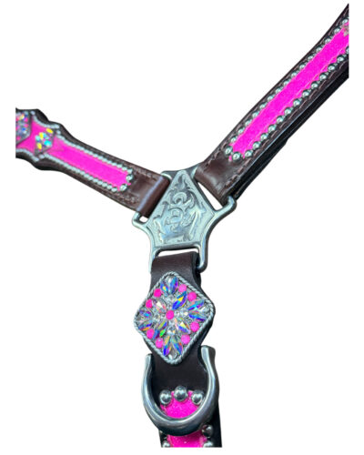 Rockn’ Wilsons Bright Pink Breastcollar w/ Rope Edge Conchos - Image 3