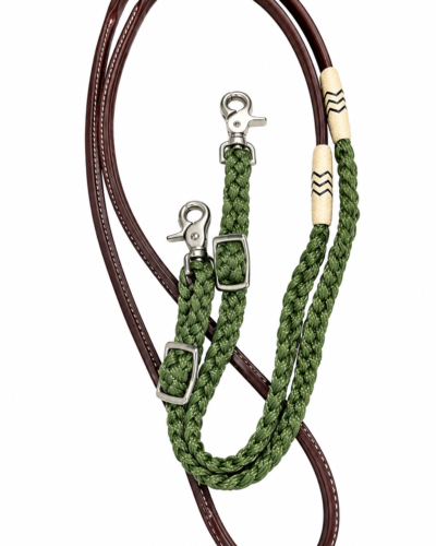 Adjustable Flat Braid Roping Rein With Rawhide Accents