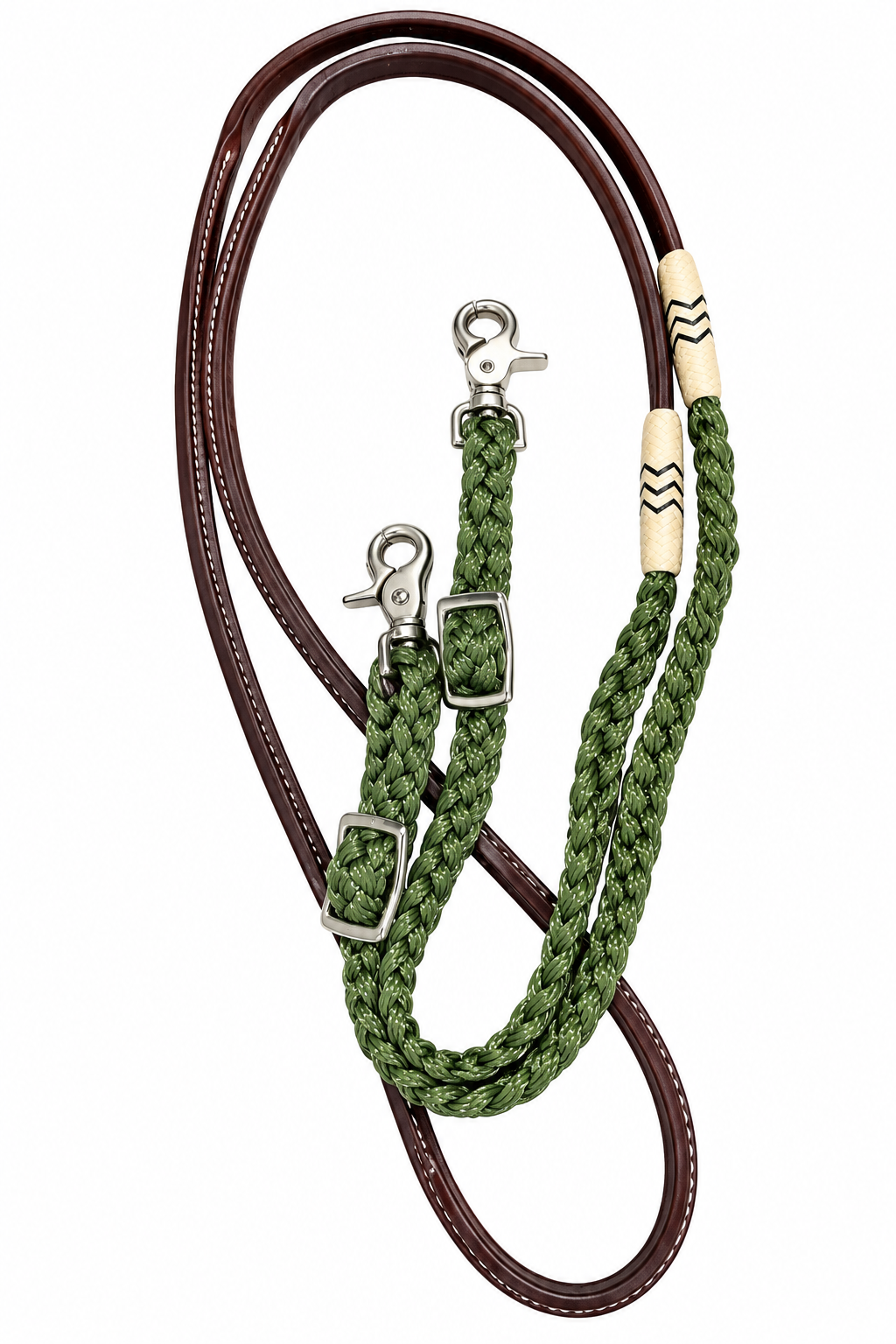 Adjustable Flat Braid Roping Rein With Rawhide Accents