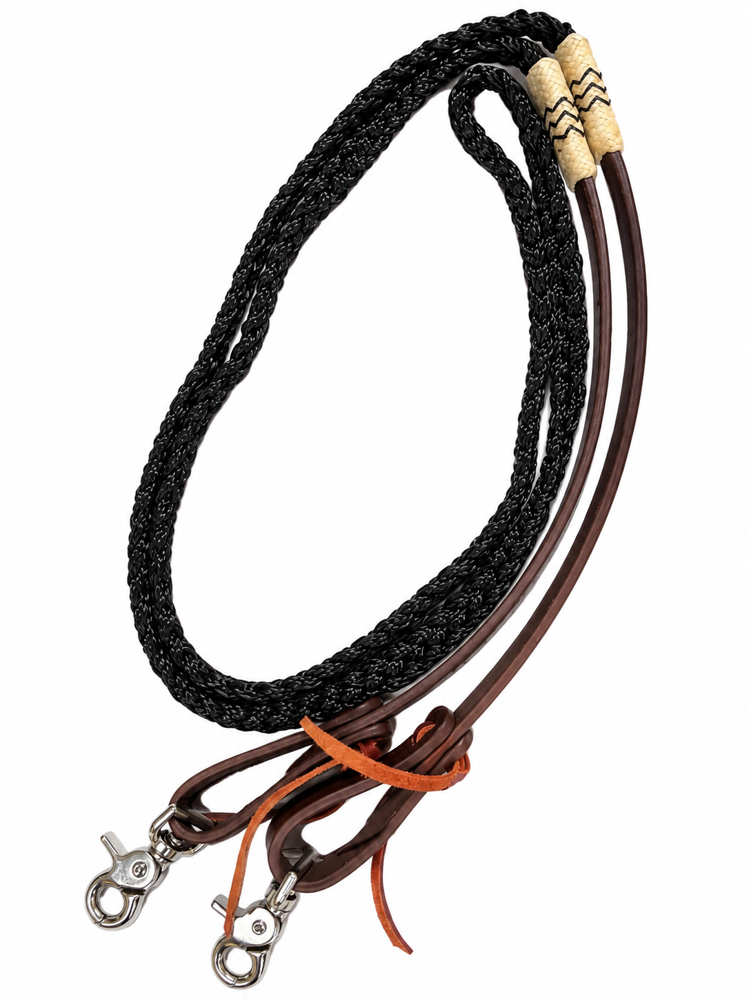 Adjustable Flat Braid Roping Rein With Rawhide Accents - Image 2