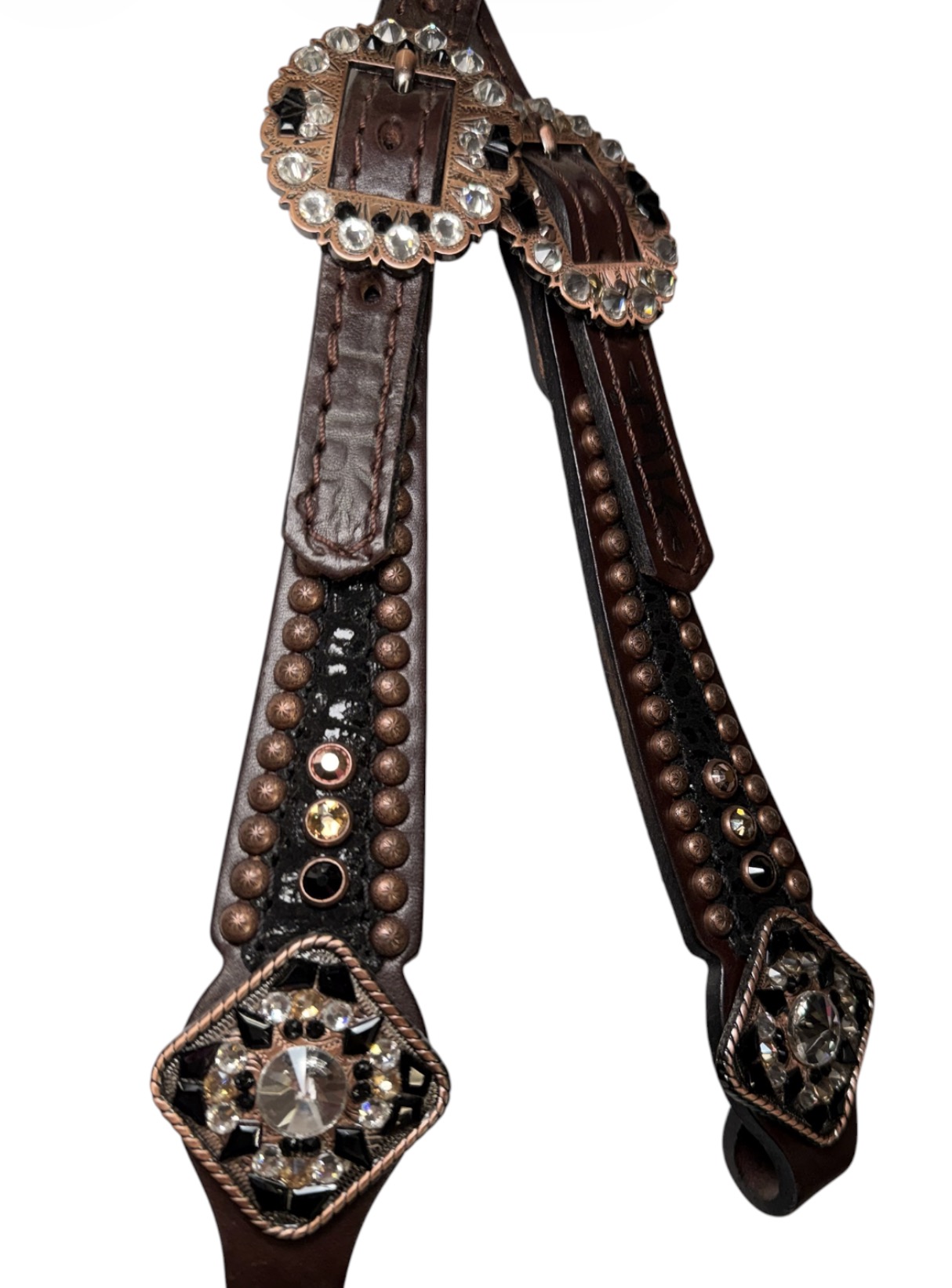 Rockn’ Wilsons Black Cheetah w/ Rope Edge Conchos Headstall - Image 2