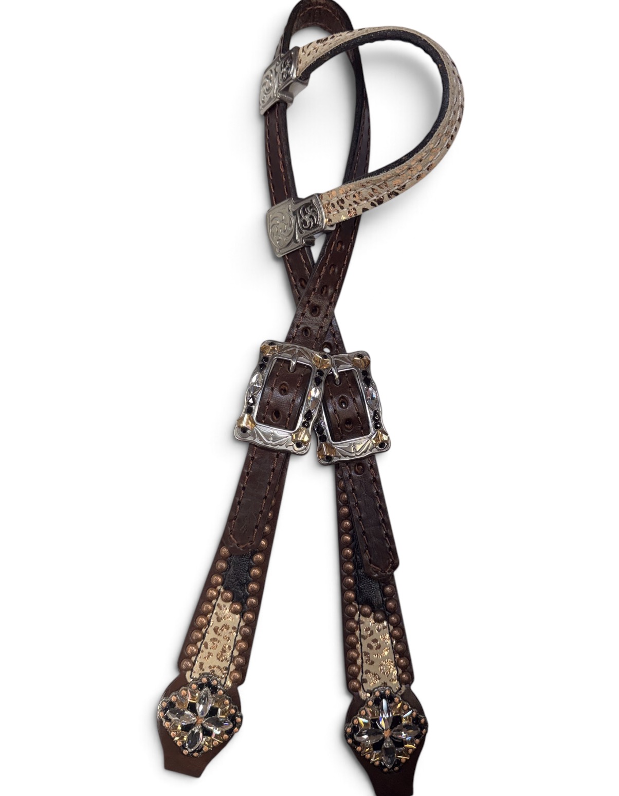 Rockn’ Wilsons 1/2 Black Cheetah & 1/2 Rose Gold Cheetah Headstall