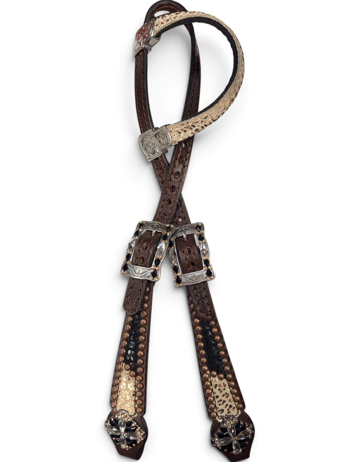 Rockn’ Wilsons 1/2 Black Cheetah & 1/2 Rose Gold Cheetah Headstall