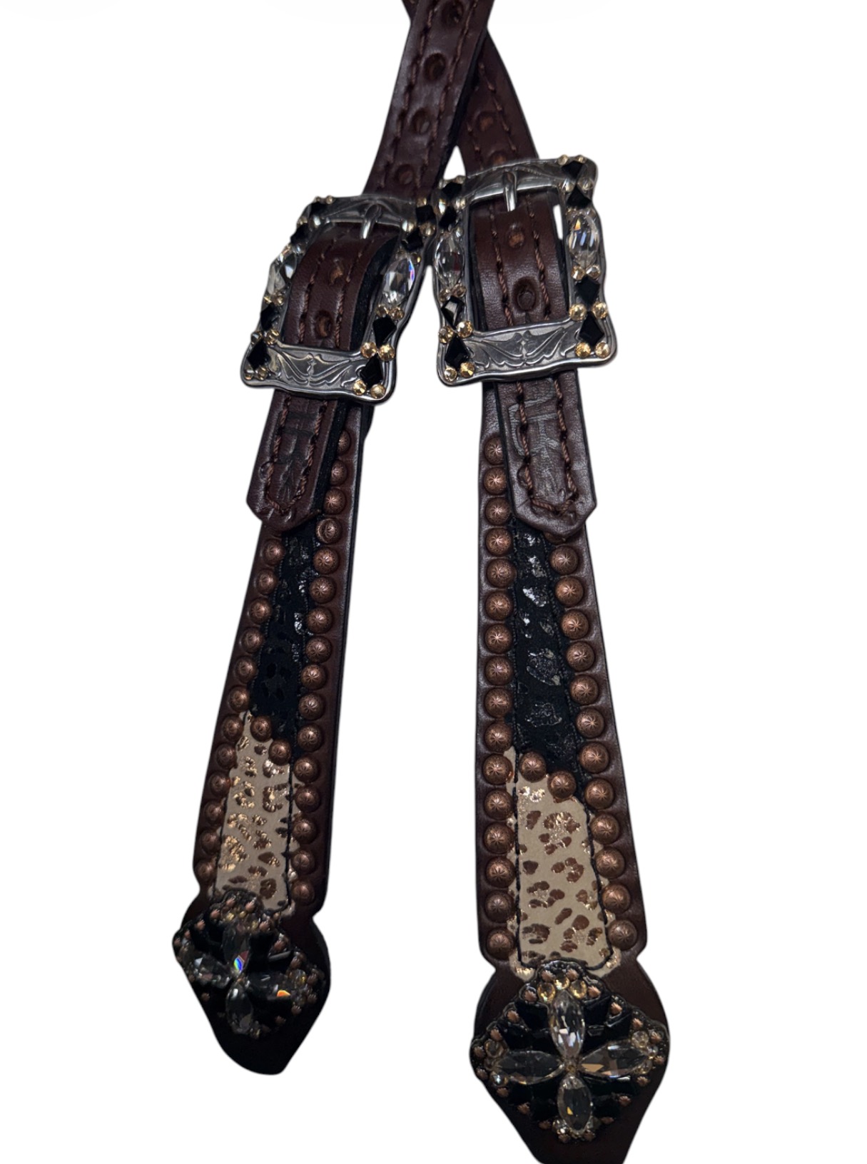 Rockn’ Wilsons 1/2 Black Cheetah & 1/2 Rose Gold Cheetah Headstall - Image 2