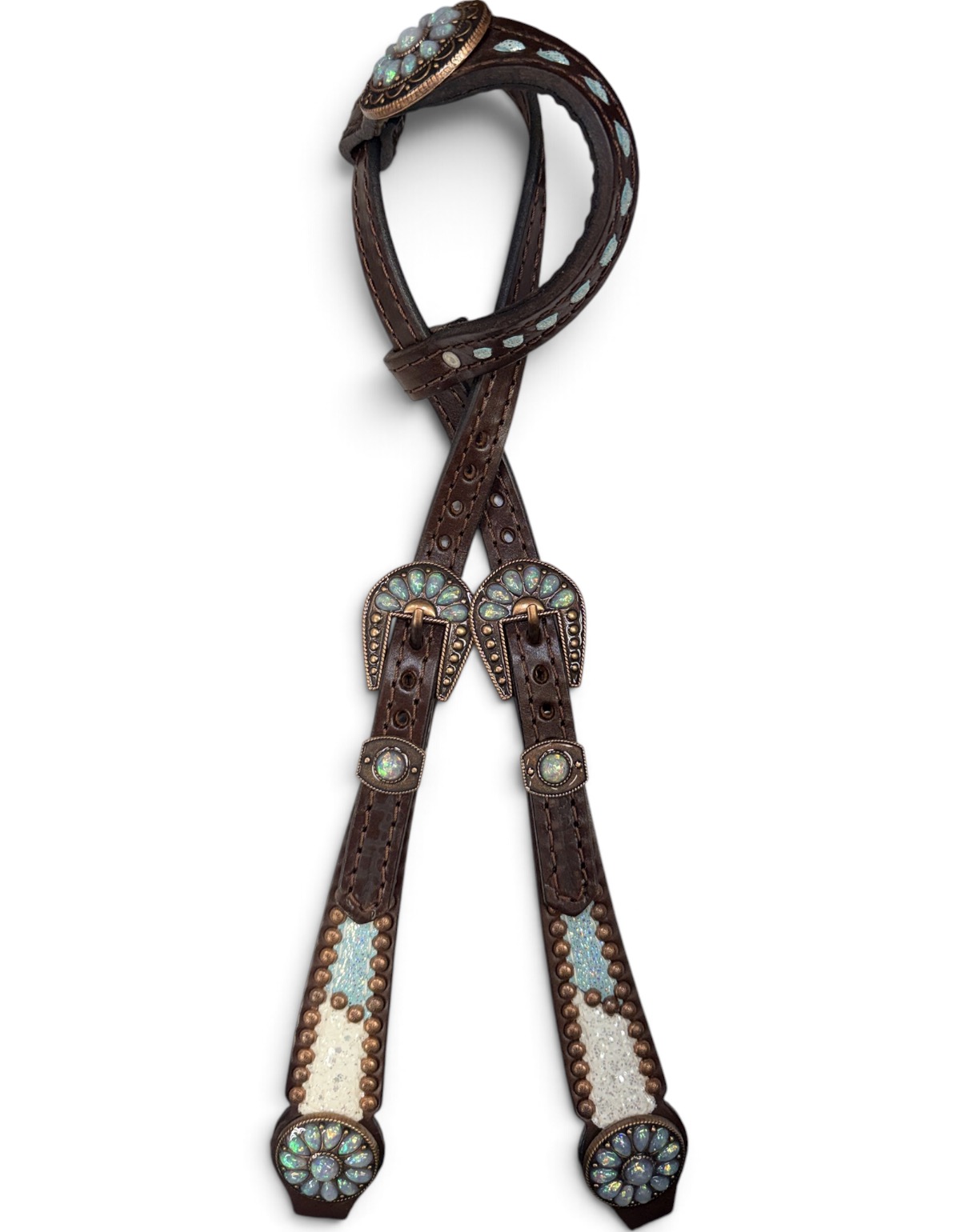 Rockn’ Wilsons White Chunky Glitter & Turquoise Headstall