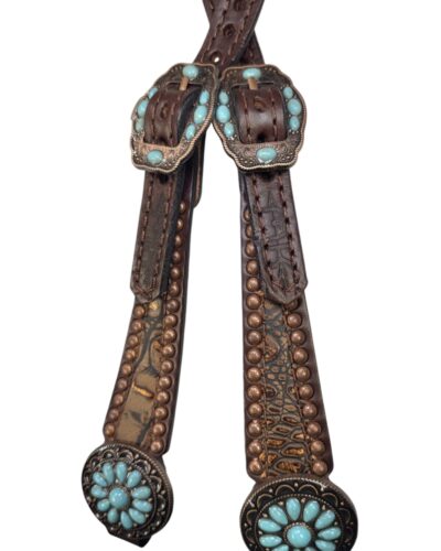 Alternative view of Rockn’ Wilsons Copper Frosted Gator Headstall w/ Turquoise