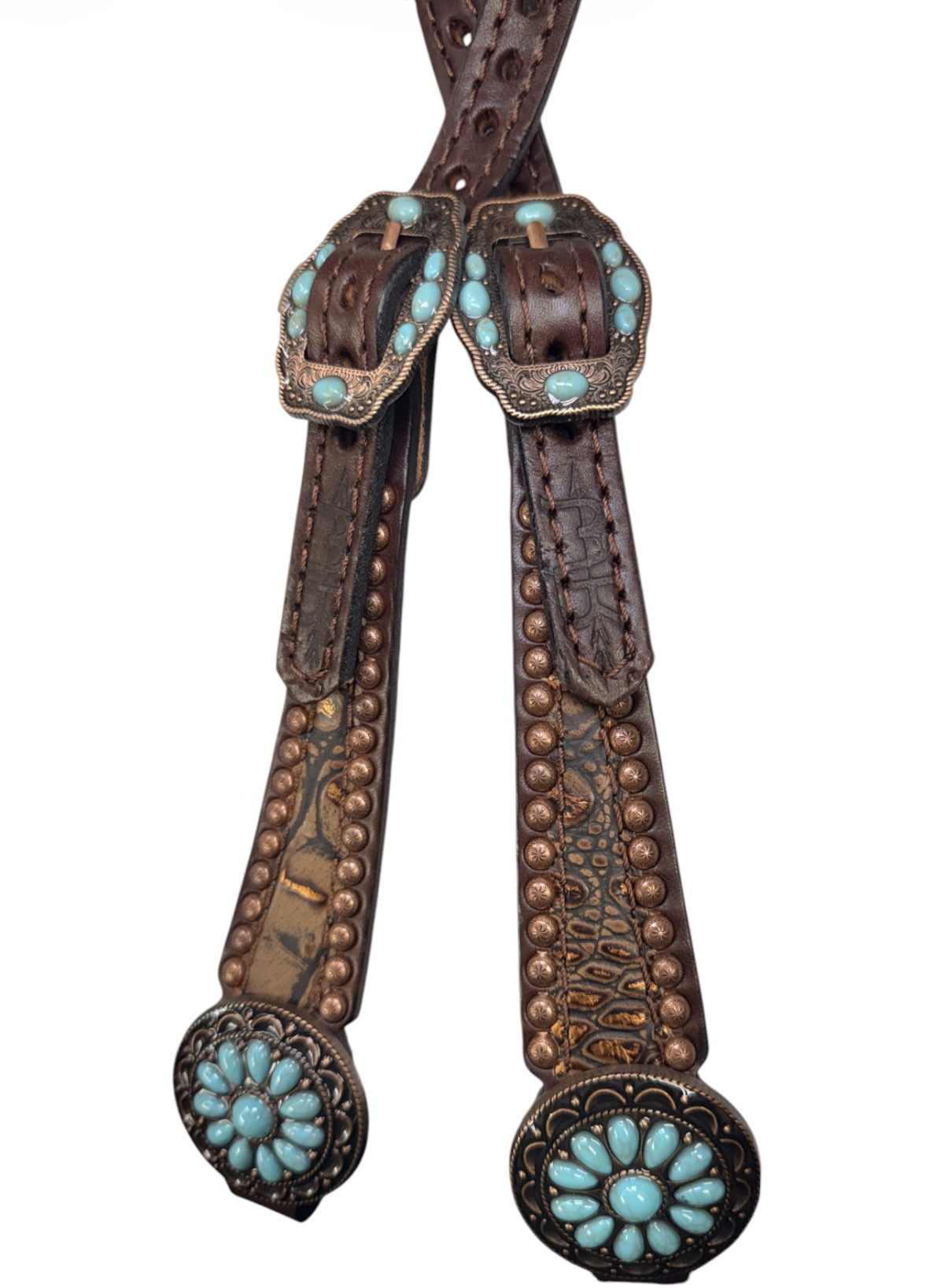 Rockn’ Wilsons Copper Frosted Gator Headstall w/ Turquoise - Image 2